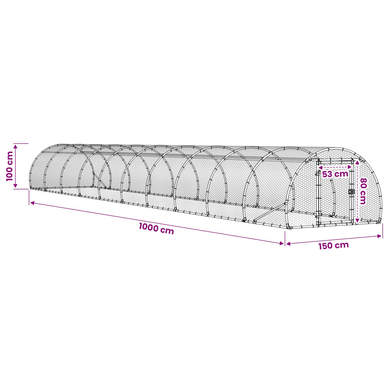 vidaXL Kurnik srebrny 1000 x 150 x 100 cm Stal ocynkowana