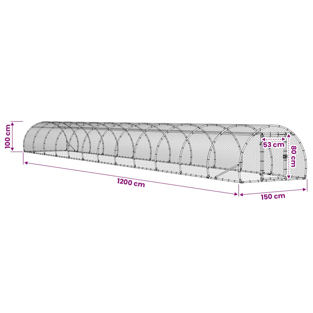vidaXL Kurnik srebrny 1200 x 150 x 100 cm Stal ocynkowana
