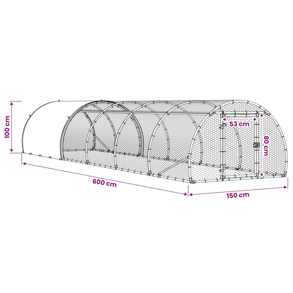 vidaXL Kurnik srebrny 600 x 150 x 100 cm Stal ocynkowana