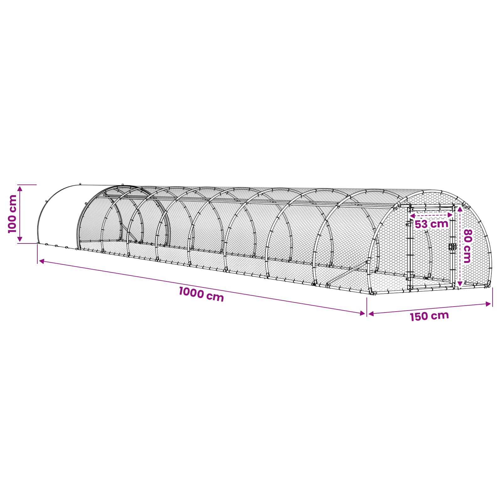 vidaXL Kurnik srebrny 1000 x 150 x 100 cm Stal ocynkowana
