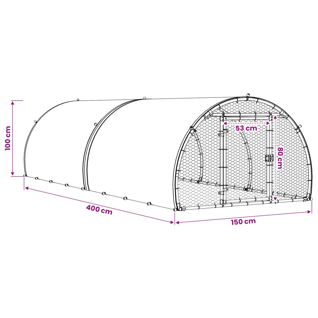vidaXL Kurnik srebrny 400 x 150 x 100 cm Stal ocynkowana