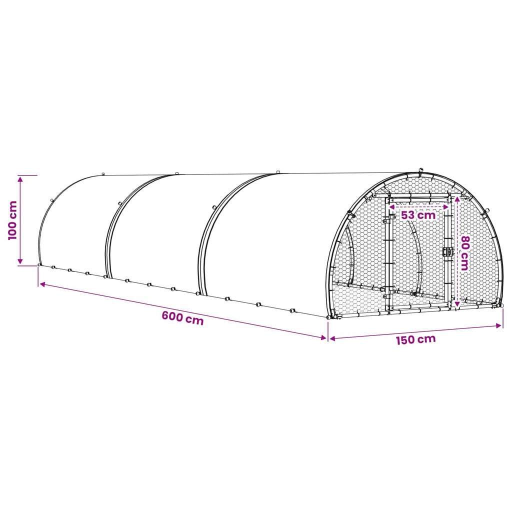 vidaXL Kurnik srebrny 600 x 150 x 100 cm Stal ocynkowana