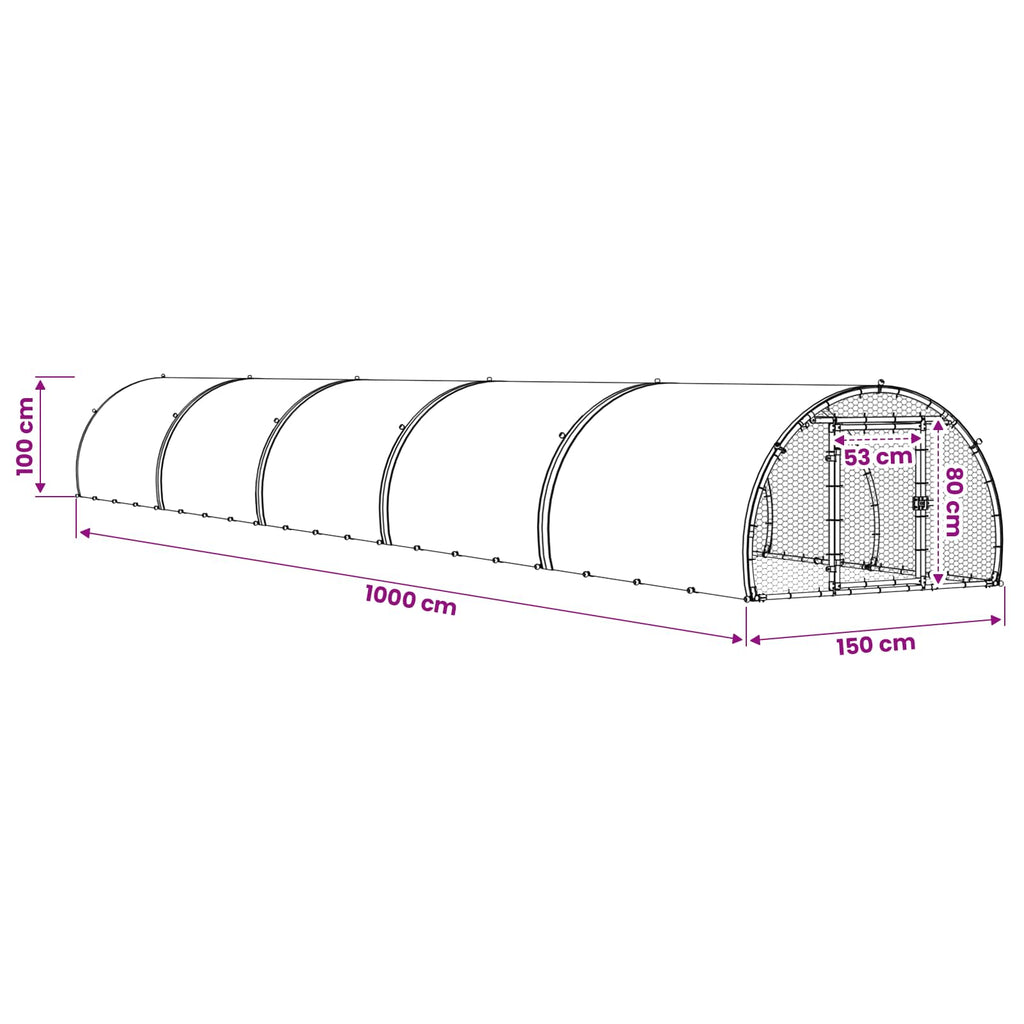 vidaXL Kurnik srebrny 1000 x 150 x 100 cm Stal ocynkowana