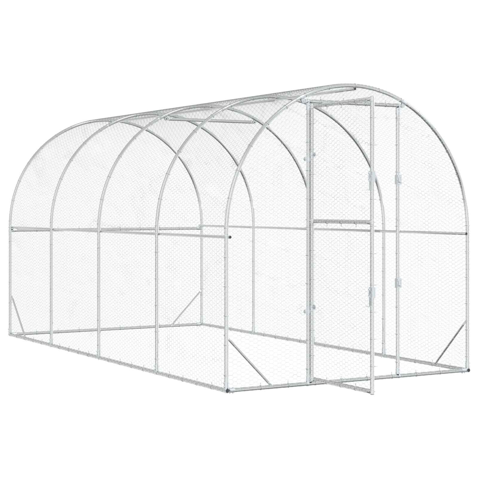 vidaXL Kurnik srebrny 400 x 200 x 200 cm Stal ocynkowana