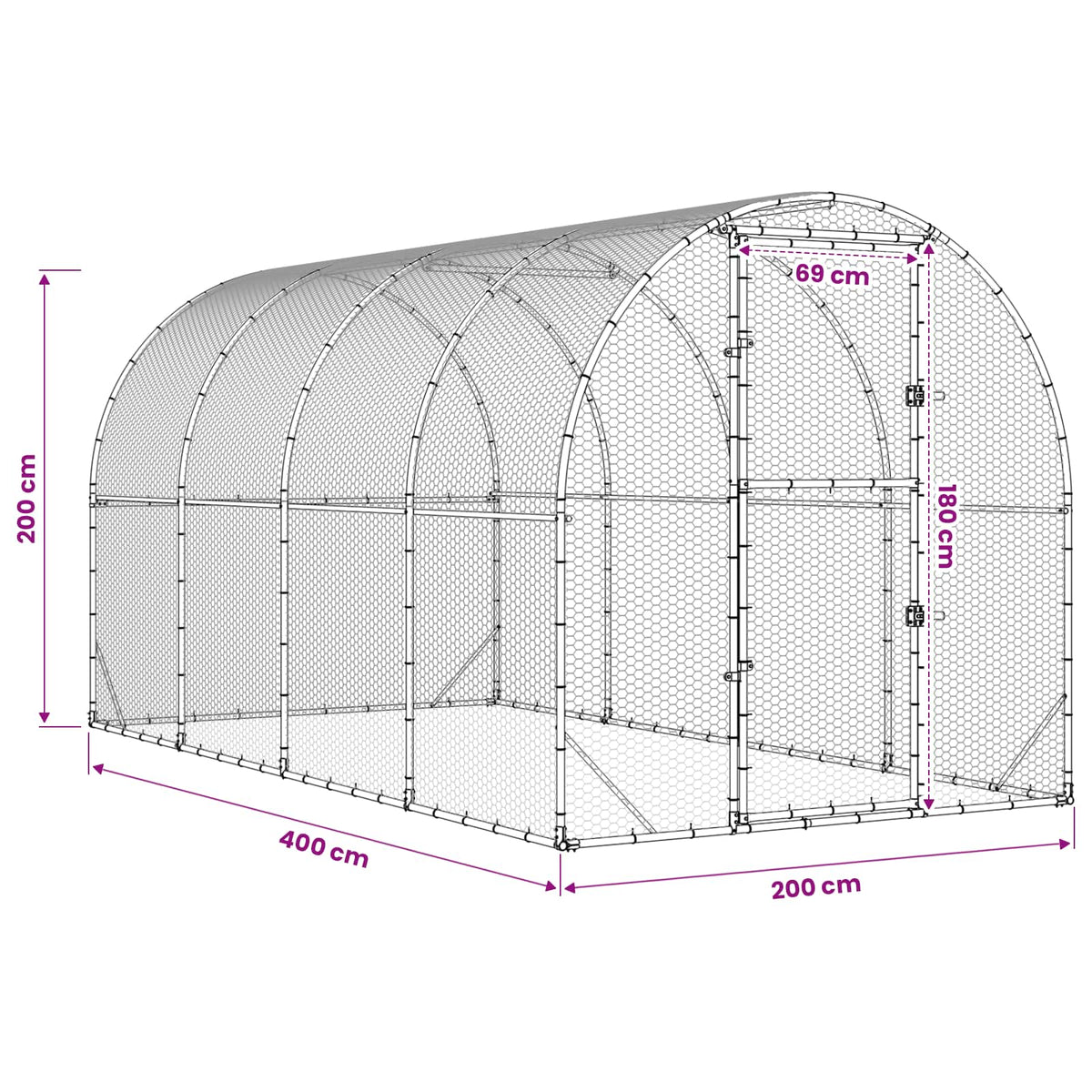 vidaXL Kurnik srebrny 400 x 200 x 200 cm Stal ocynkowana