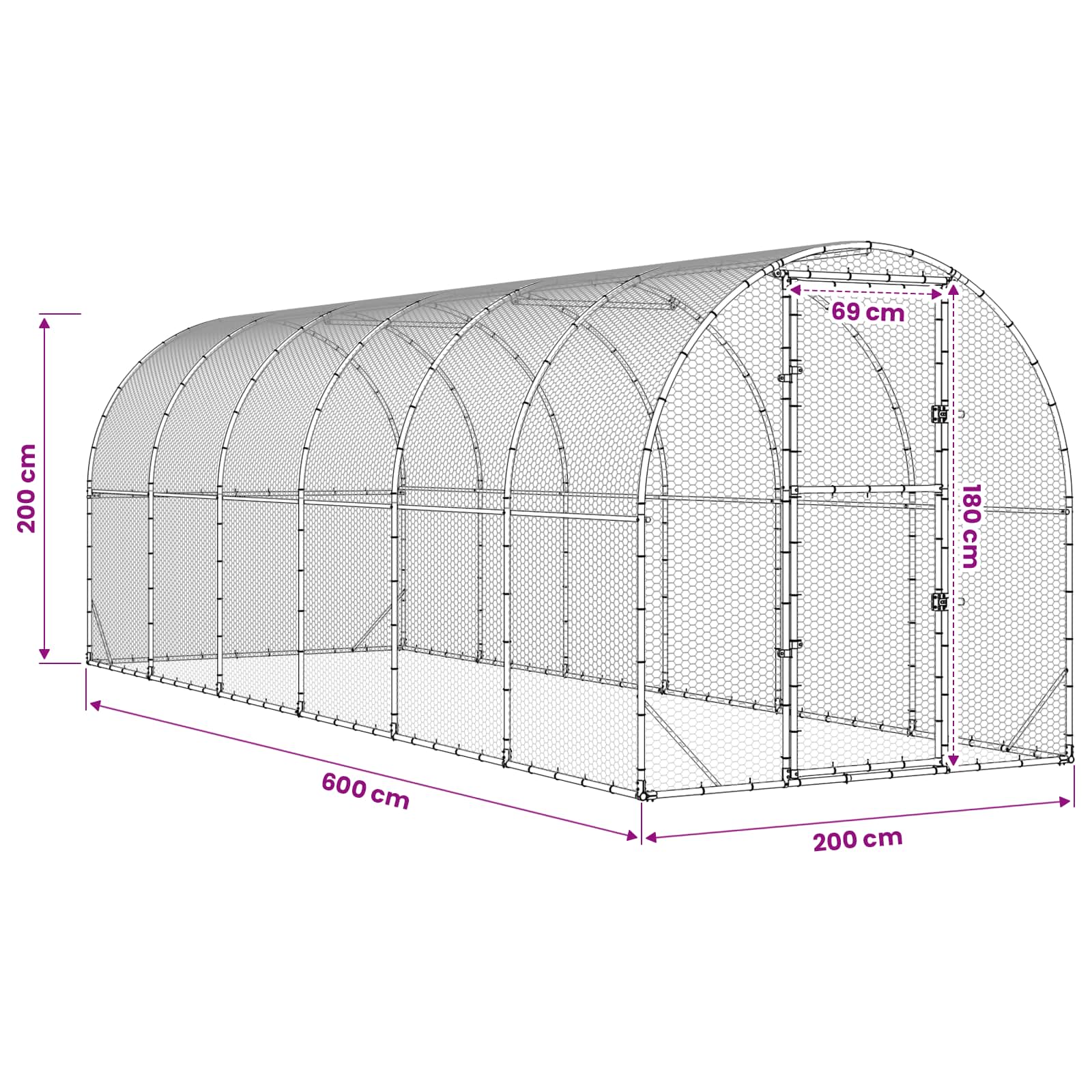 vidaXL Kurnik srebrny 600 x 200 x 200 cm Stal ocynkowana