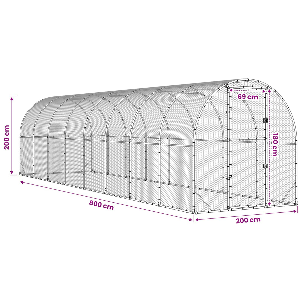 vidaXL Kurnik srebrny 800 x 200 x 200 cm Stal ocynkowana