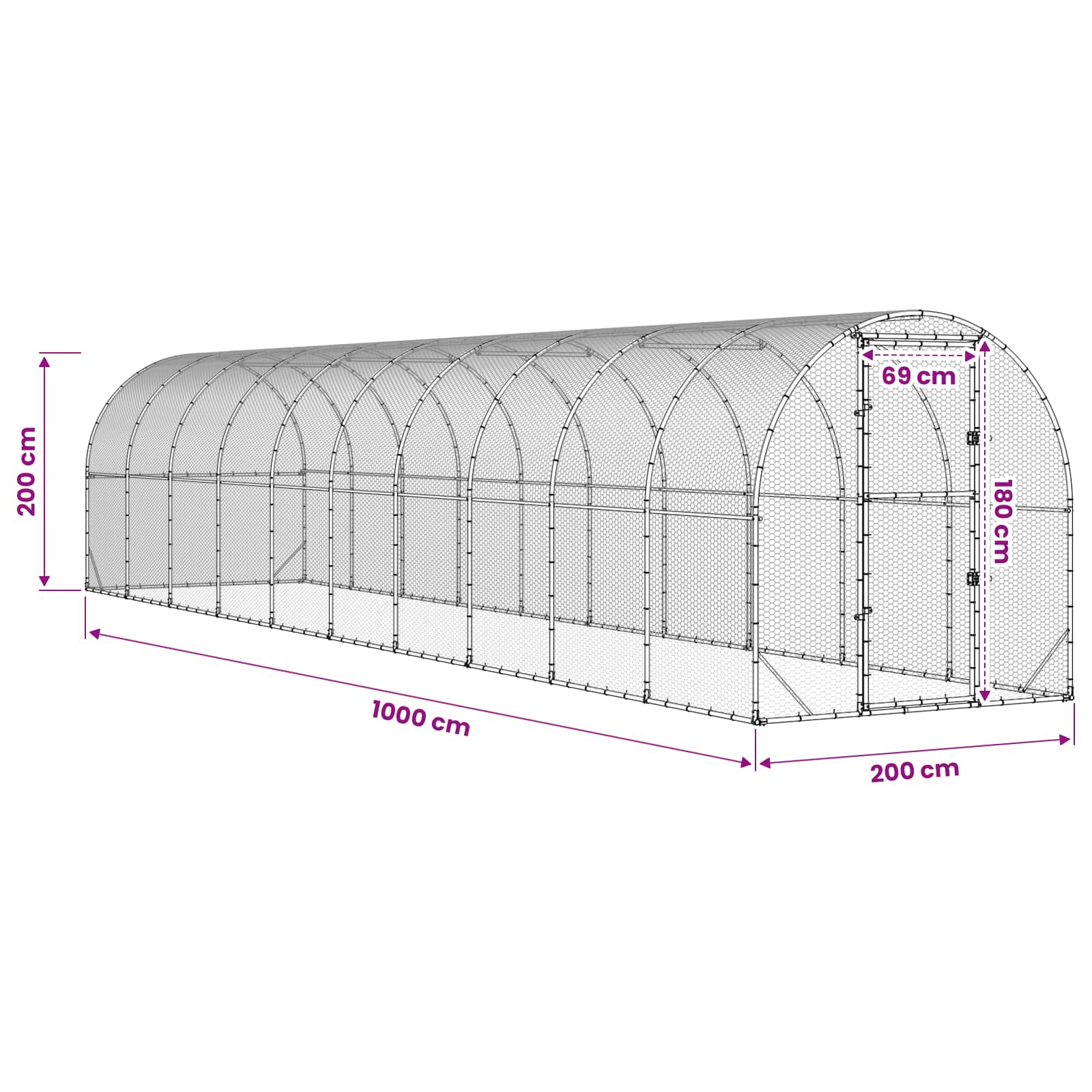 vidaXL Kurnik srebrny 1000 x 200 x 200 cm Stal ocynkowana