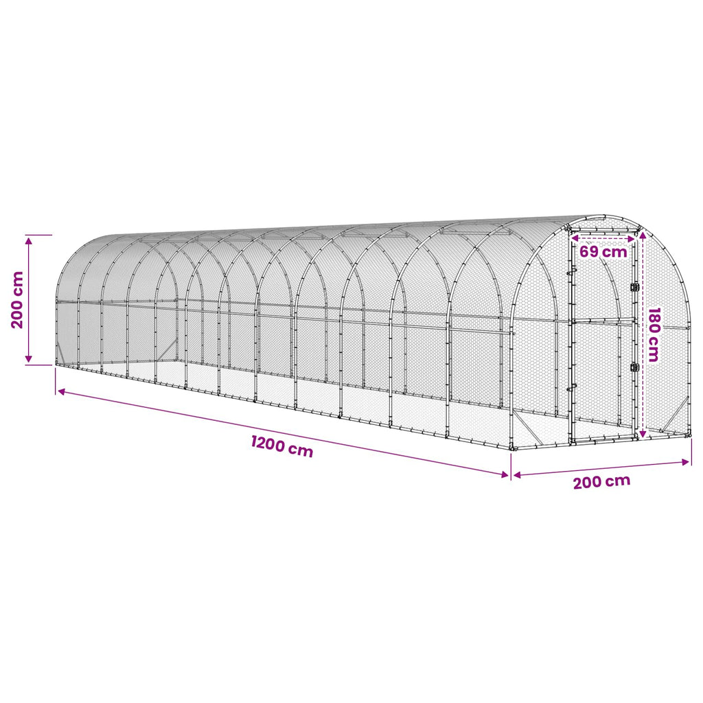 vidaXL Kurnik srebrny 1200 x 200 x 200 cm Stal ocynkowana