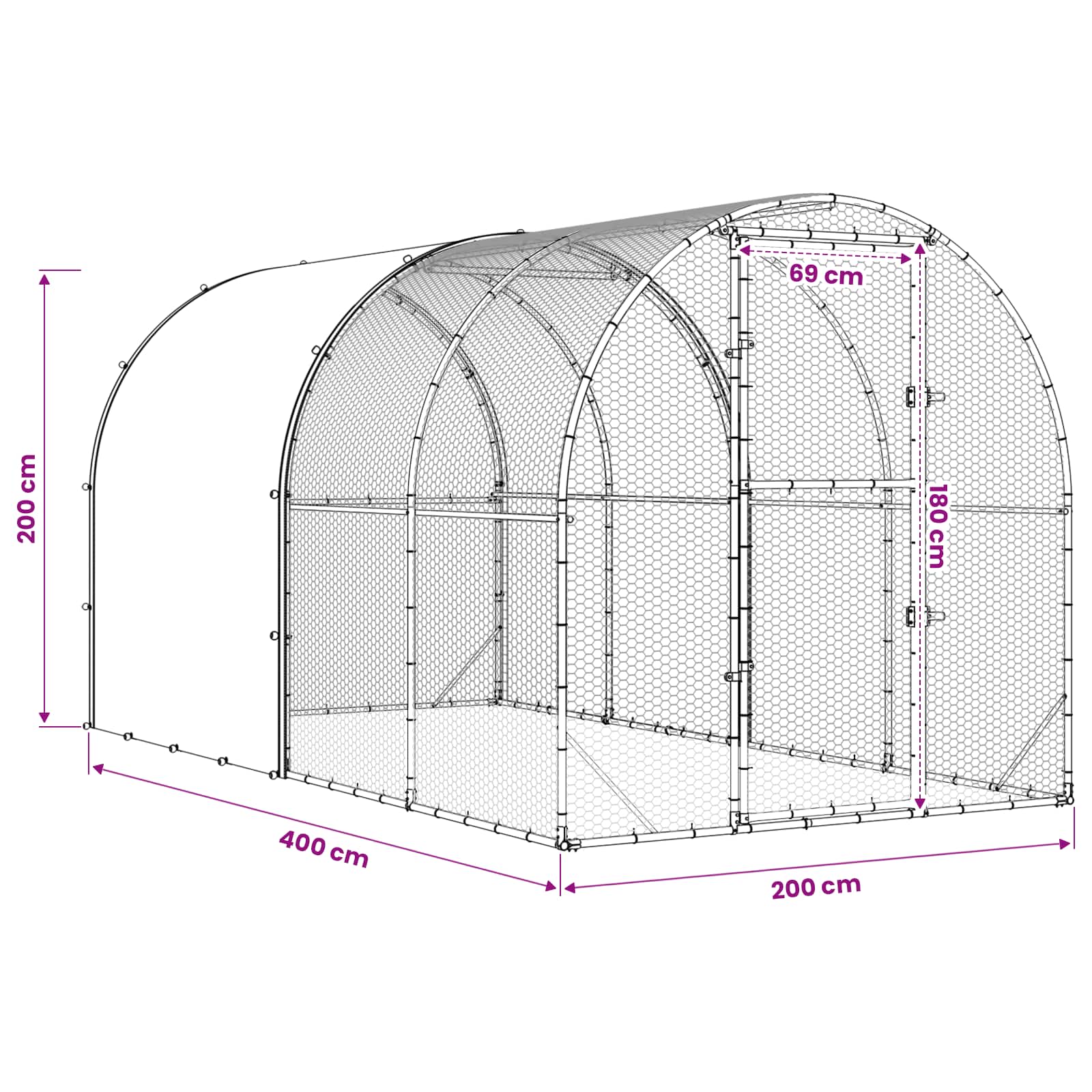 vidaXL Kurnik srebrny 400 x 200 x 200 cm Stal ocynkowana
