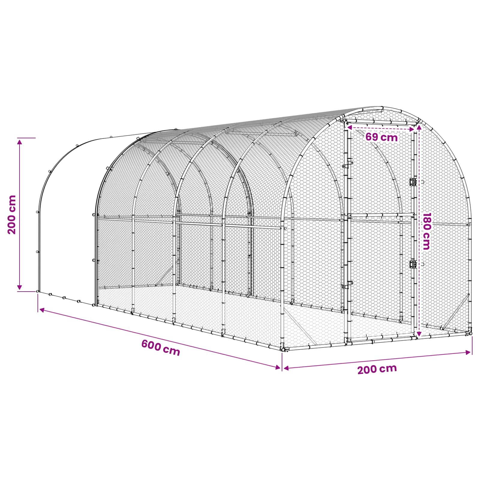 vidaXL Kurnik srebrny 600 x 200 x 200 cm Stal ocynkowana