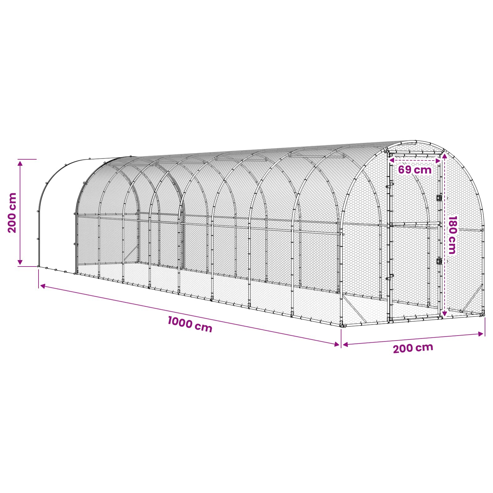 vidaXL Kurnik srebrny 1000 x 200 x 200 cm Stal ocynkowana