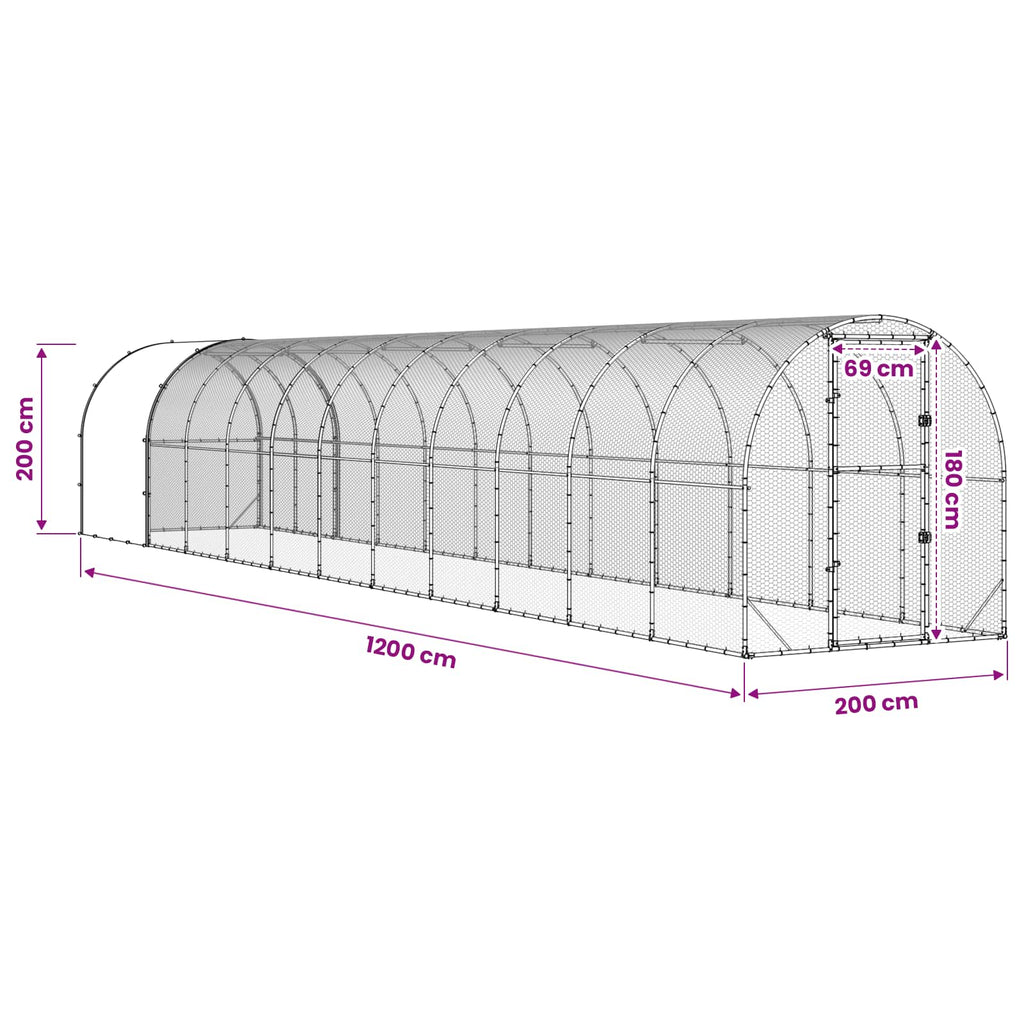 vidaXL Kurnik srebrny 1200 x 200 x 200 cm Stal ocynkowana