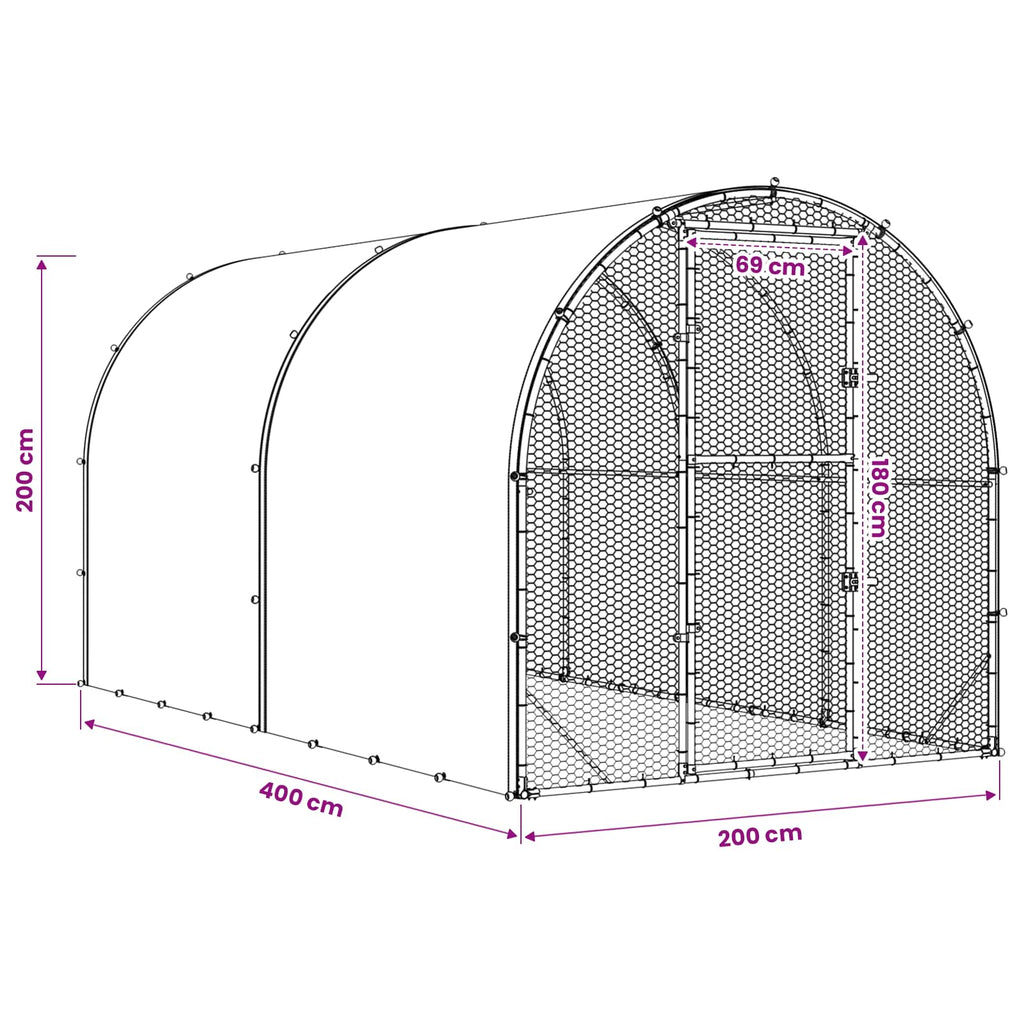 vidaXL Kurnik srebrny 400 x 200 x 200 cm Stal ocynkowana