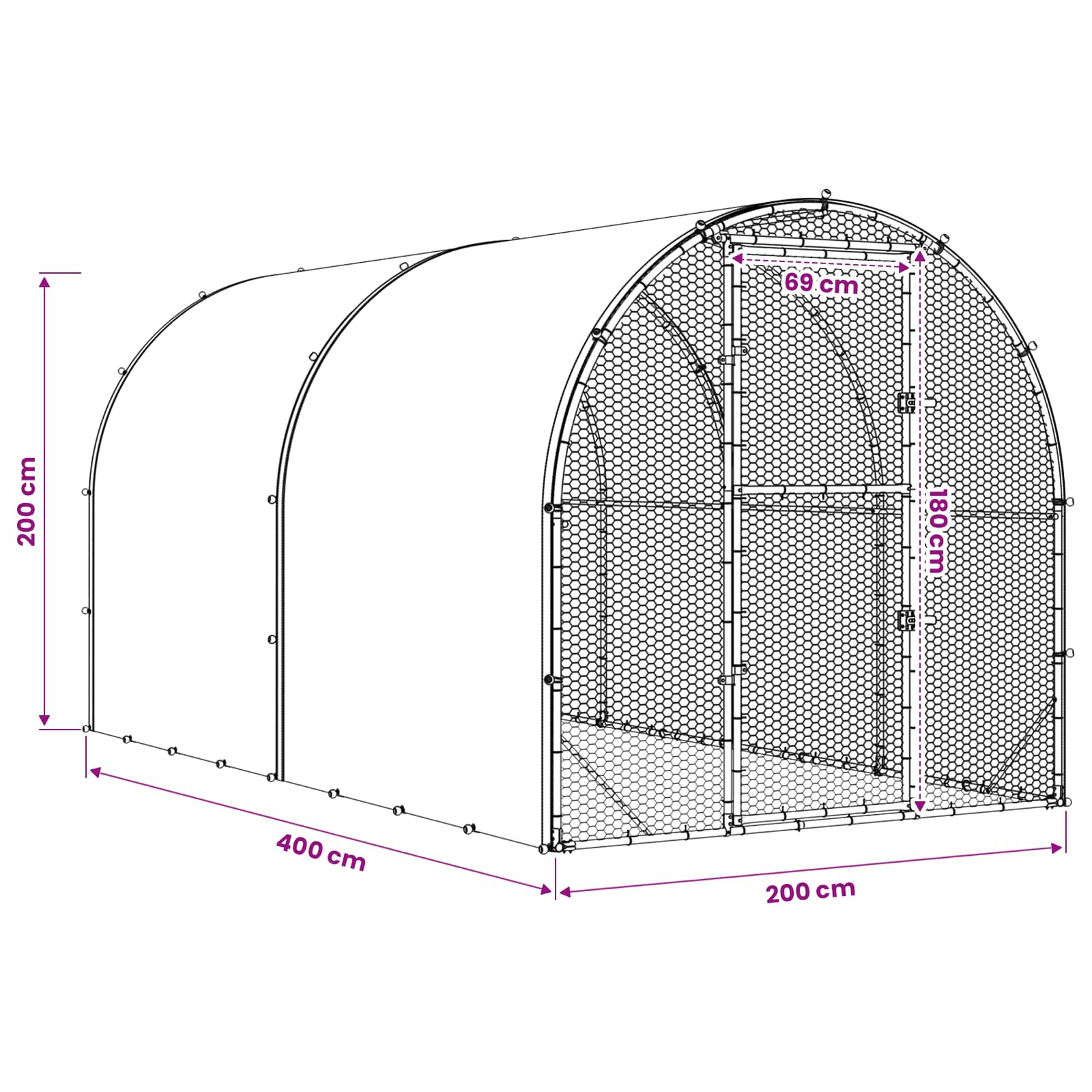 vidaXL Kurnik srebrny 400 x 200 x 200 cm Stal ocynkowana