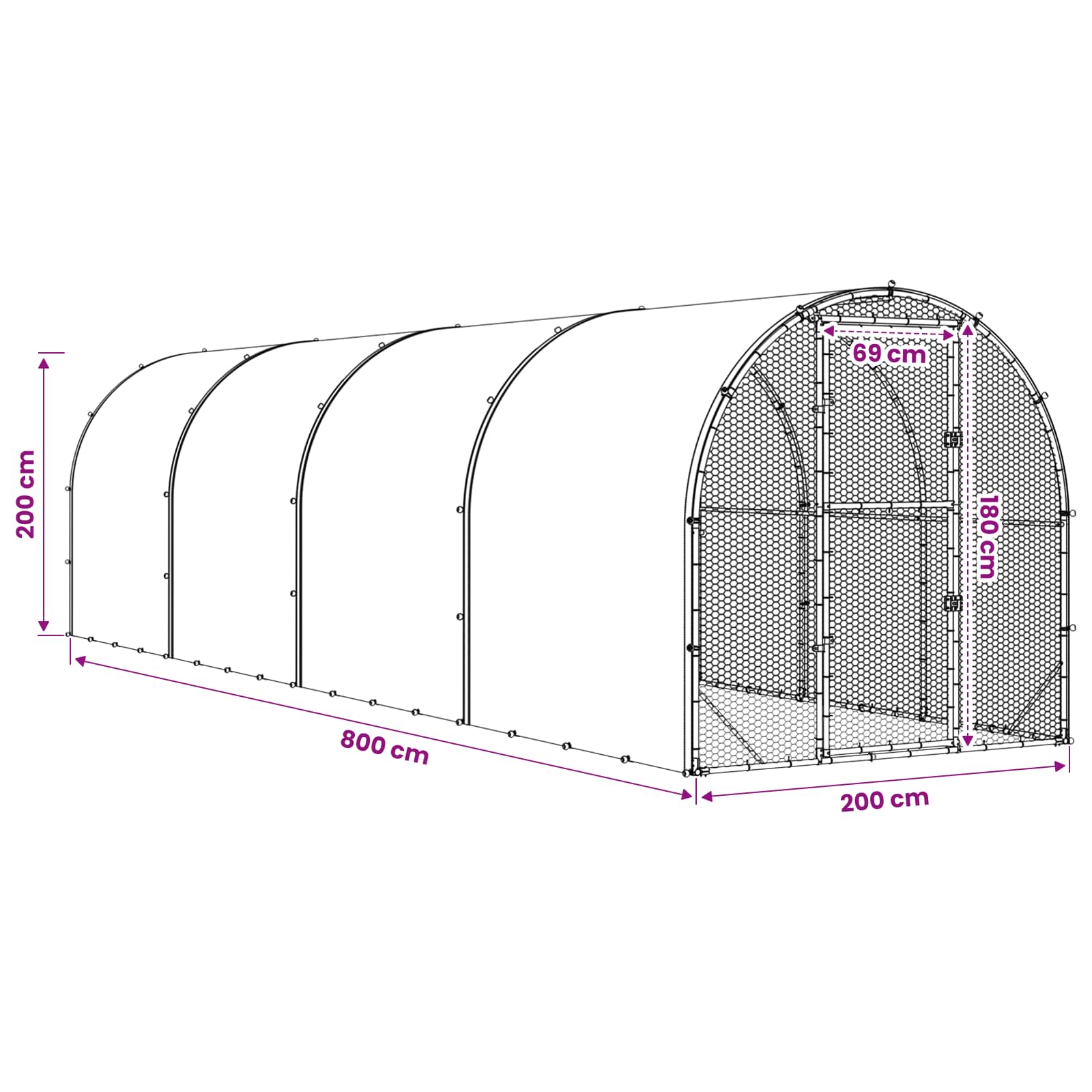 vidaXL Kurnik srebrny 800 x 200 x 200 cm Stal ocynkowana