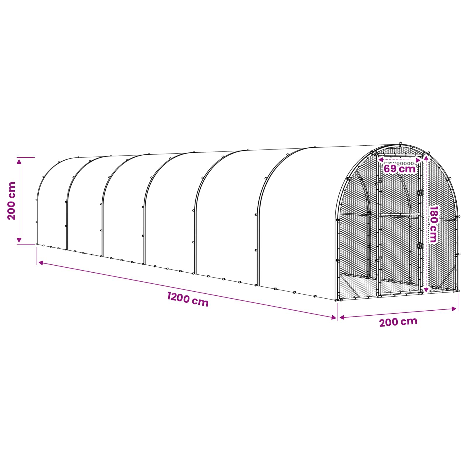 vidaXL Kurnik srebrny 1200 x 200 x 200 cm Stal ocynkowana