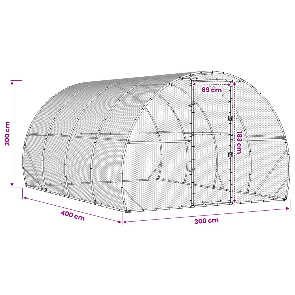 vidaXL Kurnik srebrny 400 x 300 x 200 cm Stal ocynkowana