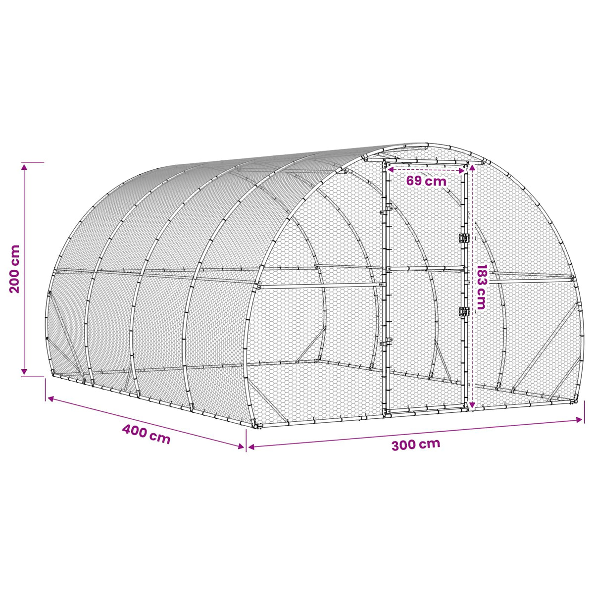 vidaXL Kurnik srebrny 400 x 300 x 200 cm Stal ocynkowana
