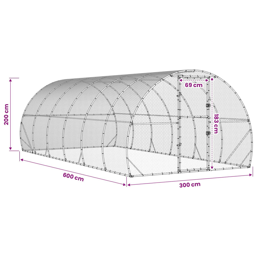 vidaXL Kurnik srebrny 600 x 300 x 200 cm Stal ocynkowana