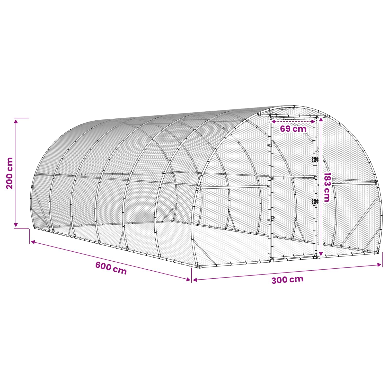 vidaXL Kurnik srebrny 600 x 300 x 200 cm Stal ocynkowana