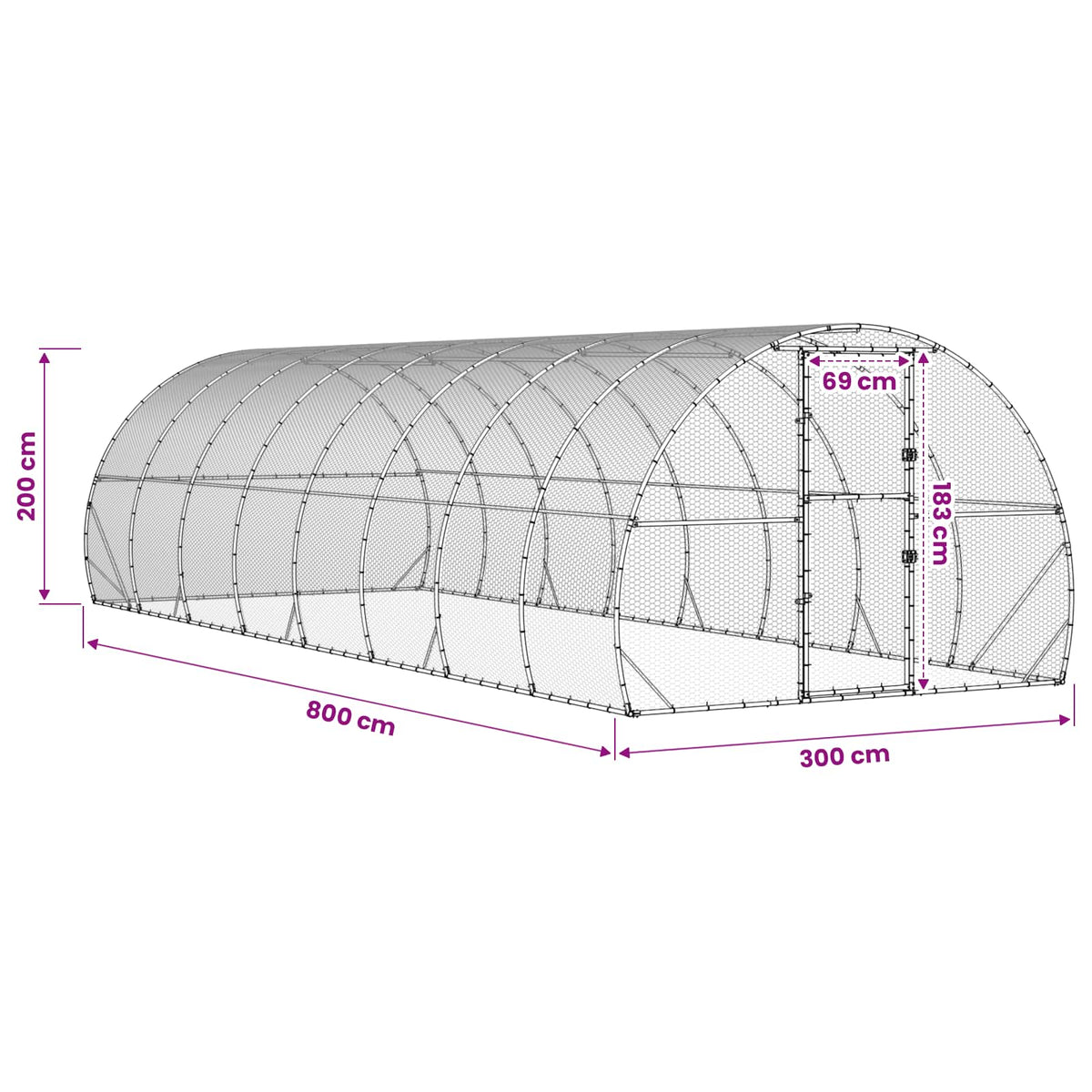 vidaXL Kurnik srebrny 800 x 300 x 200 cm Stal ocynkowana