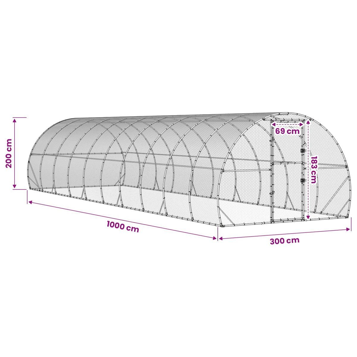 vidaXL Kurnik srebrny 1000 x 300 x 200 cm Stal ocynkowana