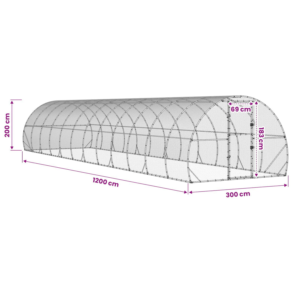 vidaXL Kurnik srebrny 1200 x 300 x 200 cm Stal ocynkowana