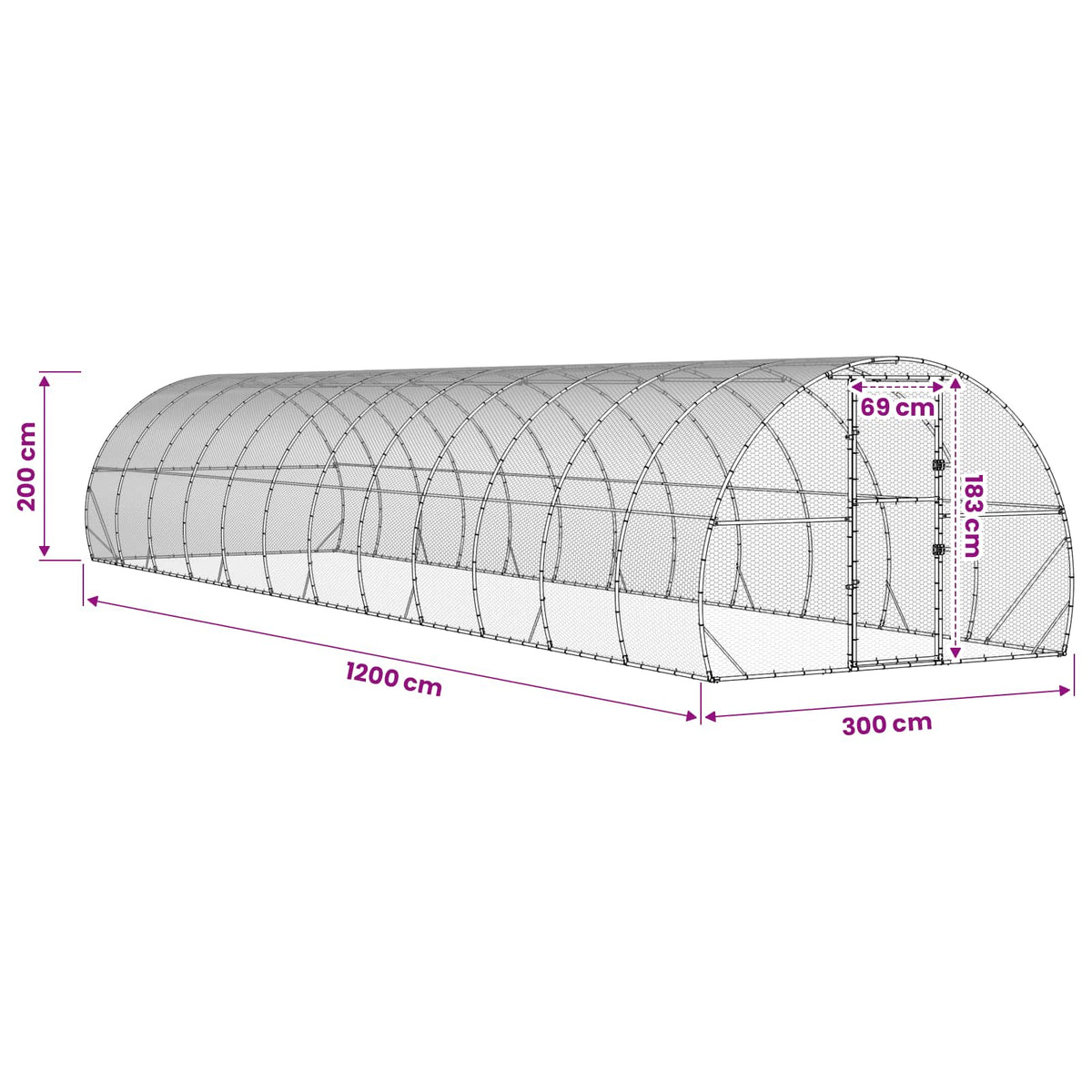 vidaXL Kurnik srebrny 1200 x 300 x 200 cm Stal ocynkowana
