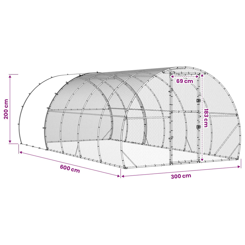 vidaXL Kurnik srebrny 600 x 300 x 200 cm Stal ocynkowana