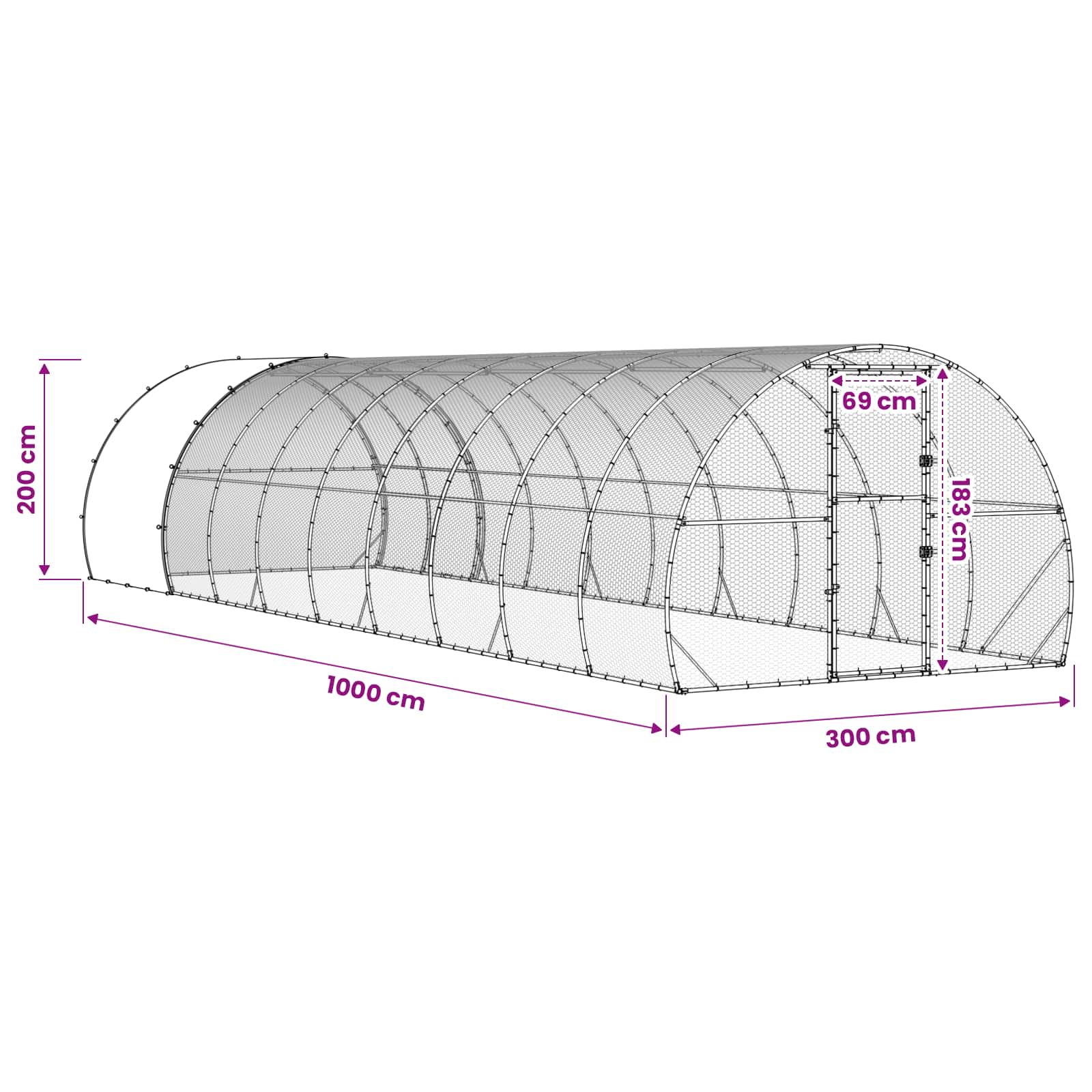 vidaXL Kurnik srebrny 1000 x 300 x 200 cm Stal ocynkowana