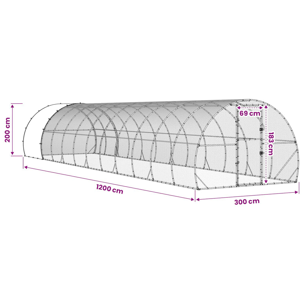 vidaXL Kurnik srebrny 1200 x 300 x 200 cm Stal ocynkowana