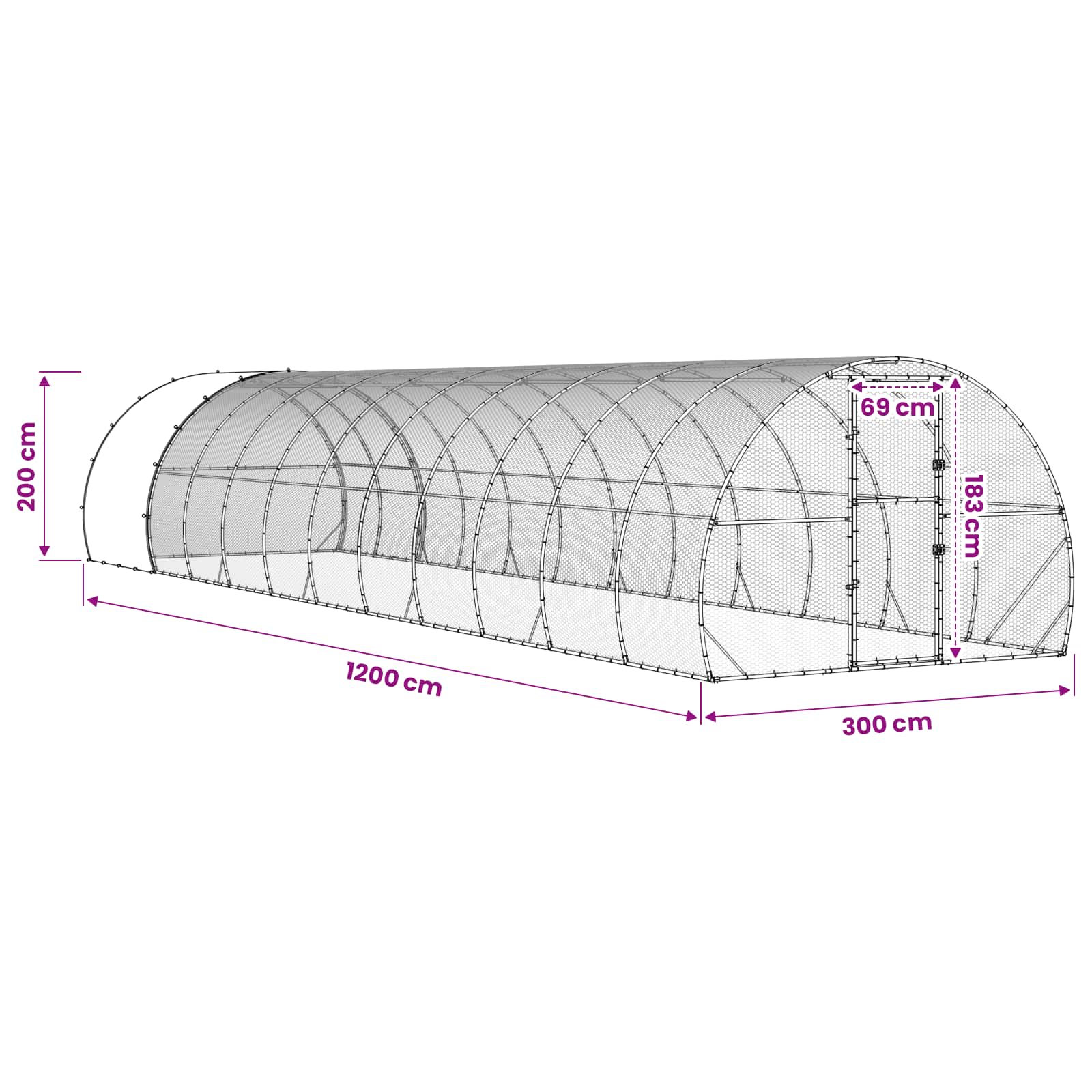 vidaXL Kurnik srebrny 1200 x 300 x 200 cm Stal ocynkowana