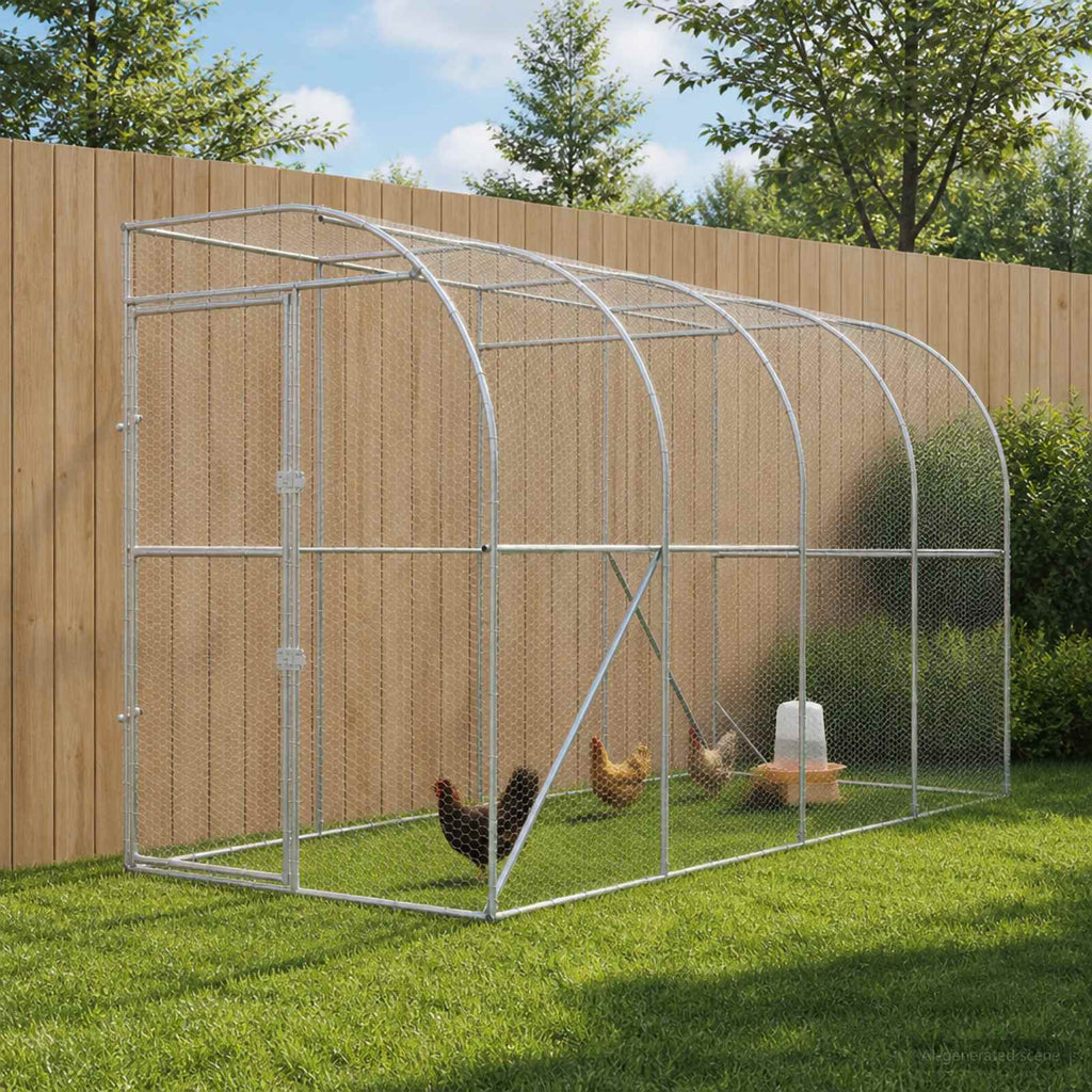 vidaXL Kurnik przy ścianie srebrny 600 x 150 x 215 cm Stal ocynkowana