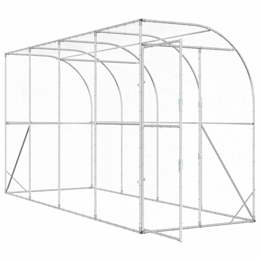 vidaXL Kurnik przy ścianie srebrny 600 x 150 x 215 cm Stal ocynkowana