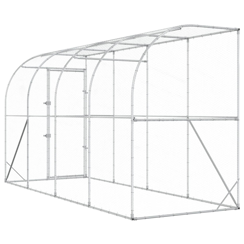 vidaXL Kurnik przy ścianie srebrny 600 x 150 x 215 cm Stal ocynkowana
