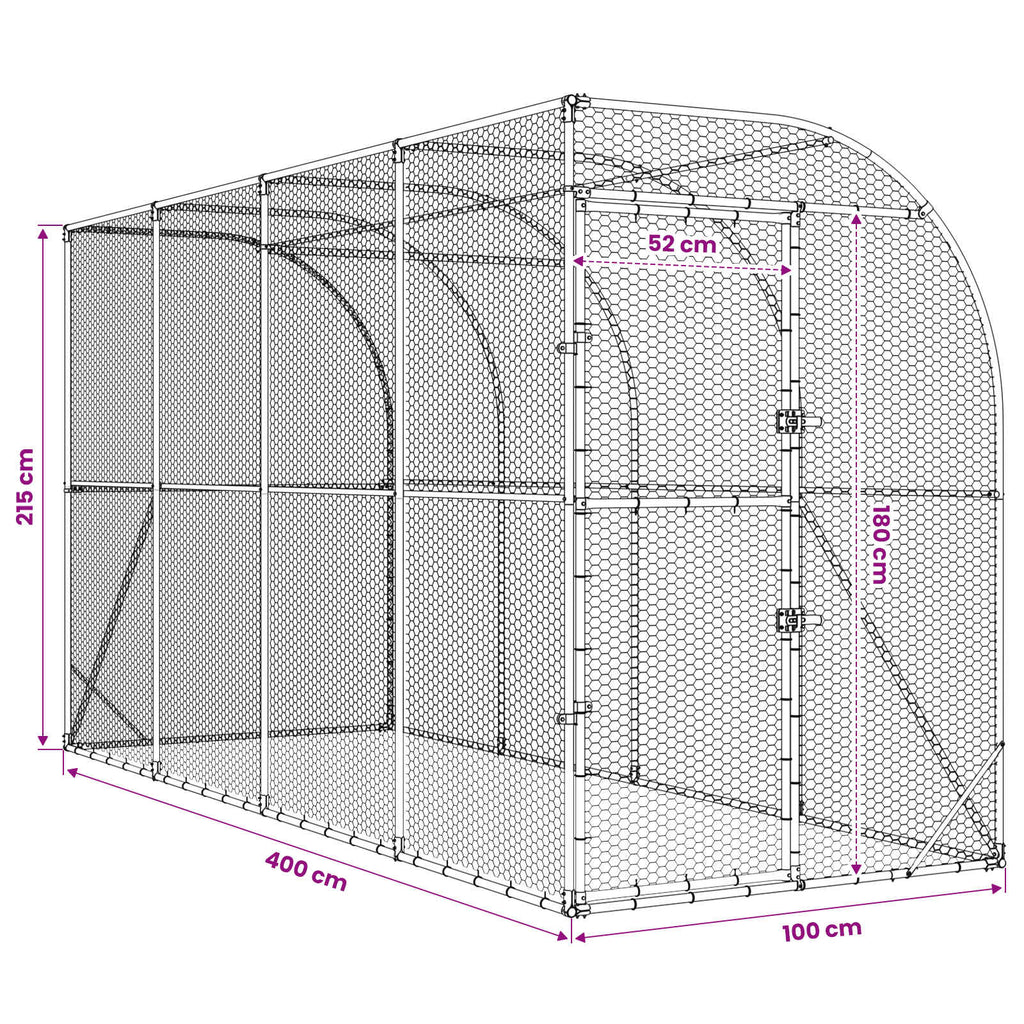 vidaXL Kurnik przy ścianie srebrny 600 x 150 x 215 cm Stal ocynkowana