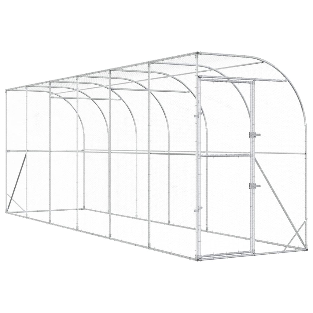 vidaXL Kurnik przy ścianie srebrny 600 x 150 x 215 cm Stal ocynkowana