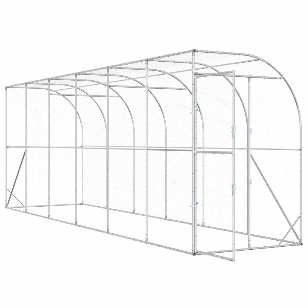 vidaXL Kurnik przy ścianie srebrny 600 x 150 x 215 cm Stal ocynkowana