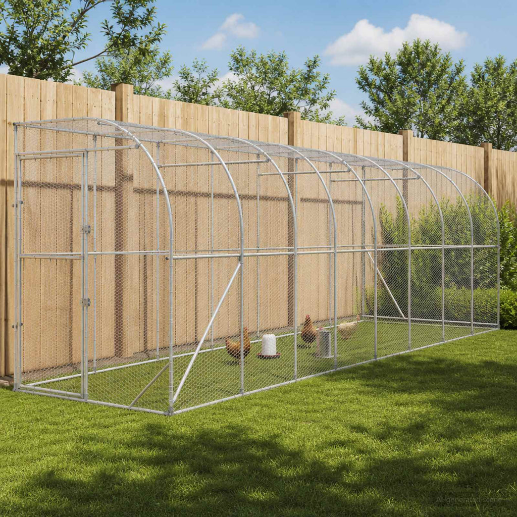 vidaXL Kurnik przy ścianie srebrny 600 x 150 x 215 cm Stal ocynkowana