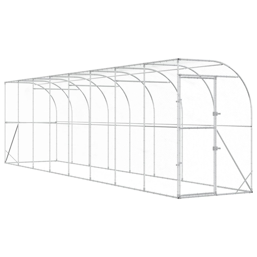 vidaXL Kurnik przy ścianie srebrny 600 x 150 x 215 cm Stal ocynkowana