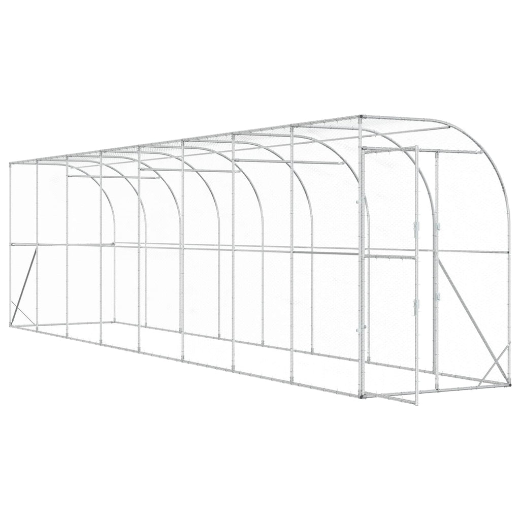 vidaXL Kurnik przy ścianie srebrny 600 x 150 x 215 cm Stal ocynkowana
