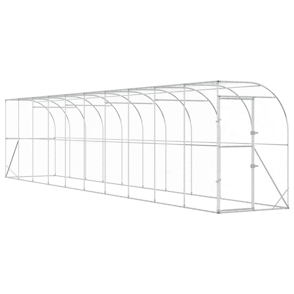 vidaXL Kurnik przy ścianie srebrny 600 x 150 x 215 cm Stal ocynkowana