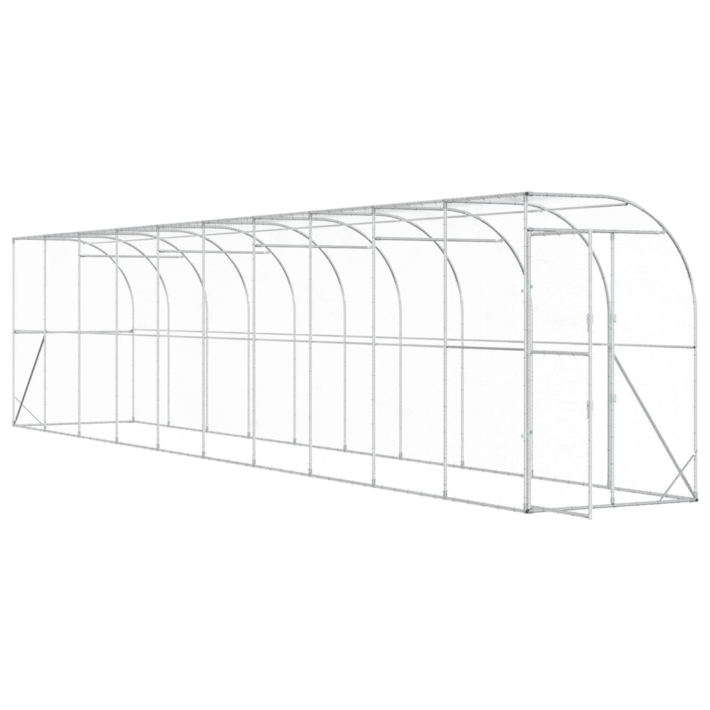 vidaXL Kurnik przy ścianie srebrny 600 x 150 x 215 cm Stal ocynkowana