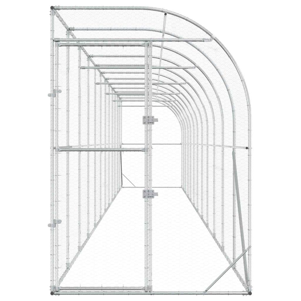 vidaXL Kurnik przy ścianie srebrny 600 x 150 x 215 cm Stal ocynkowana