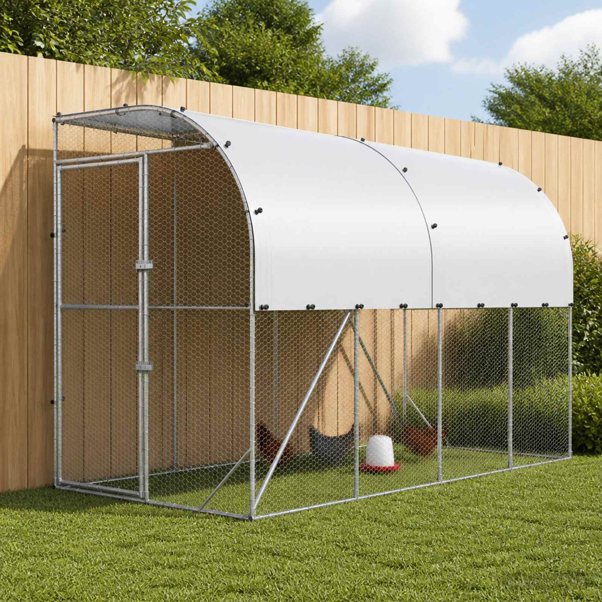 vidaXL Kurnik przy ścianie srebrny 600 x 150 x 215 cm Stal ocynkowana
