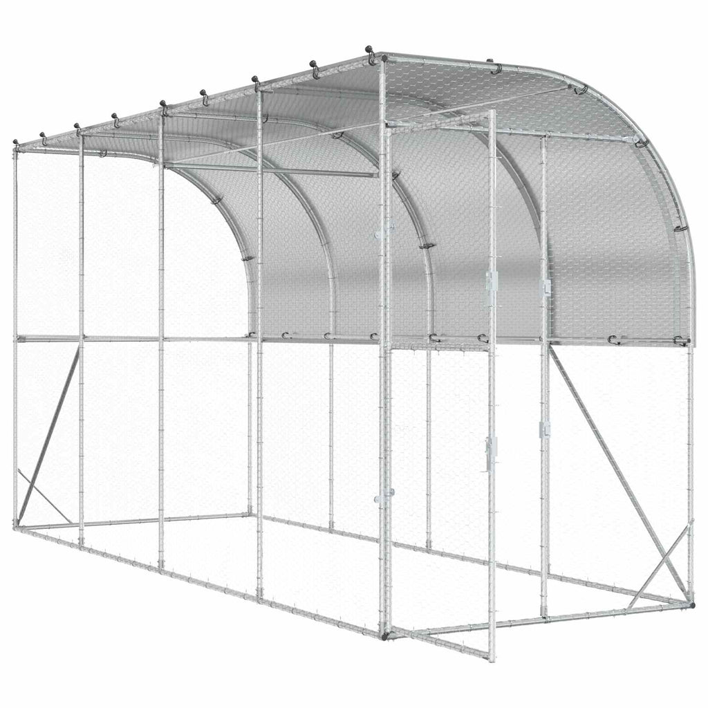 vidaXL Kurnik przy ścianie srebrny 600 x 150 x 215 cm Stal ocynkowana