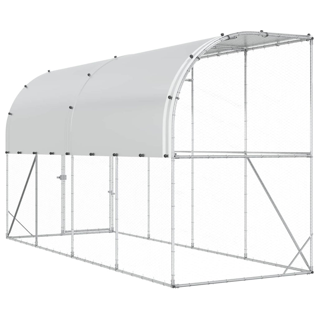 vidaXL Kurnik przy ścianie srebrny 600 x 150 x 215 cm Stal ocynkowana