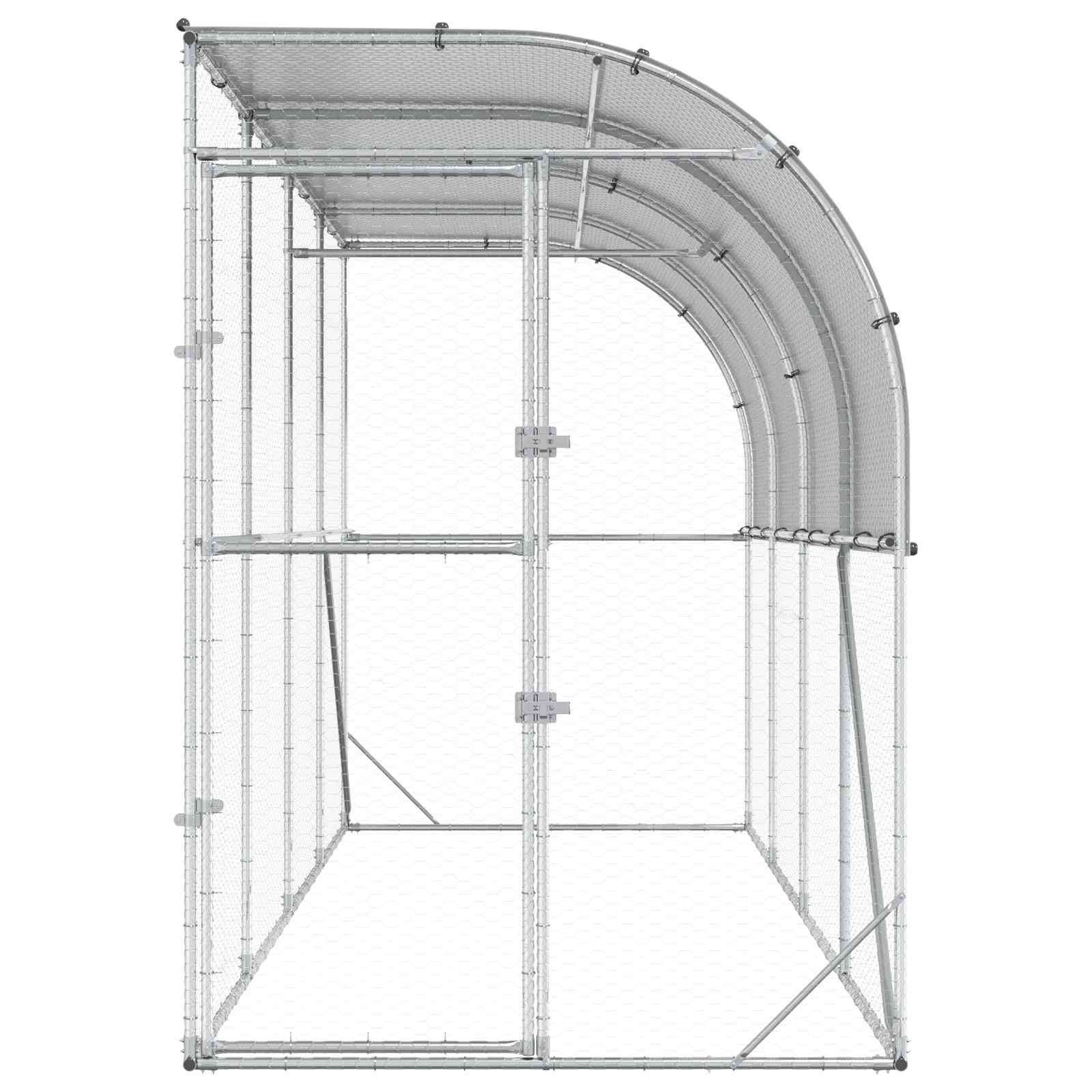 vidaXL Kurnik przy ścianie srebrny 600 x 150 x 215 cm Stal ocynkowana