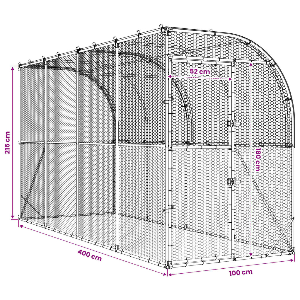 vidaXL Kurnik przy ścianie srebrny 600 x 150 x 215 cm Stal ocynkowana